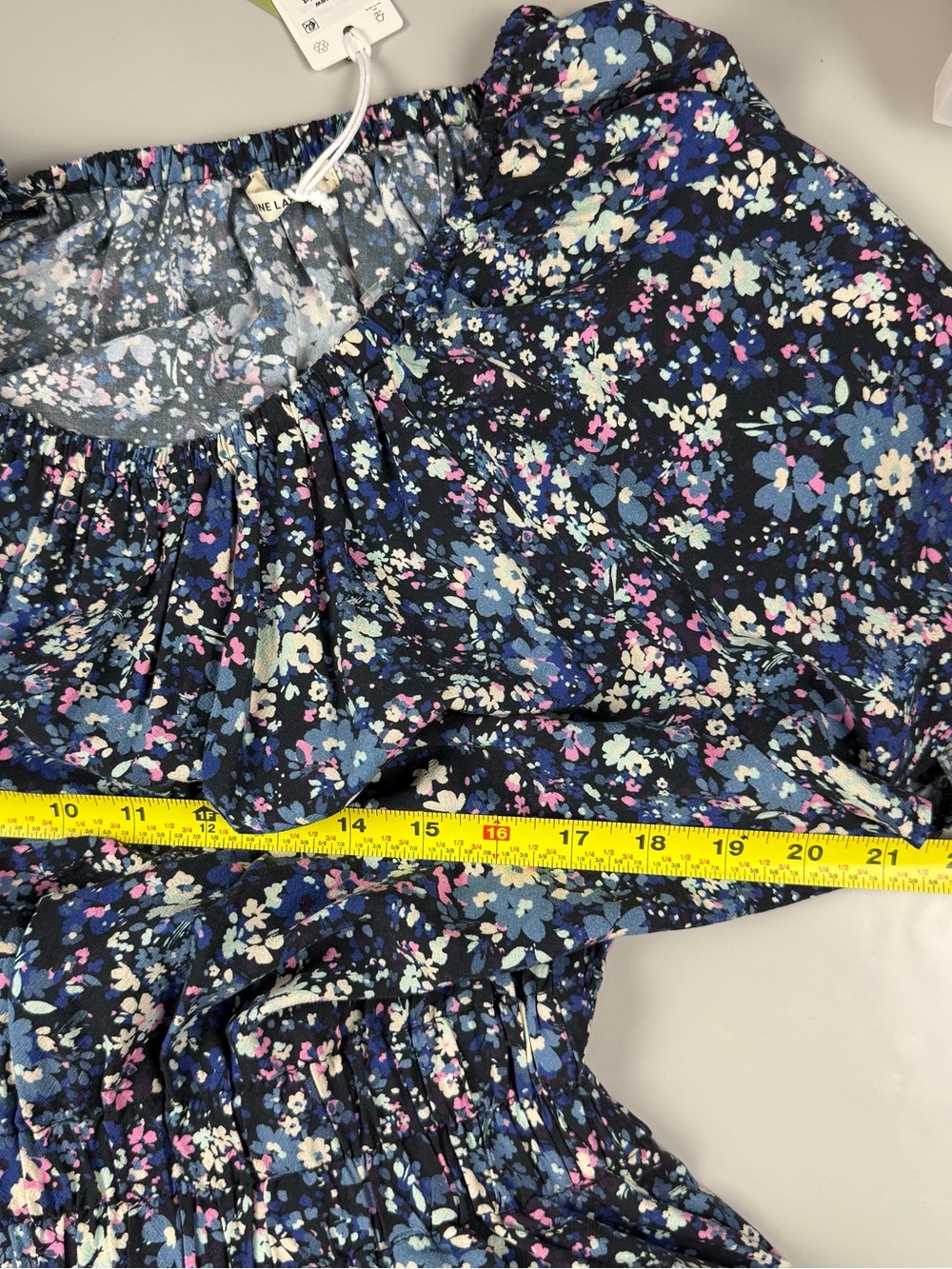 Marine Layer Charlotte Midi Maxi Dress Blue Floral Off Shoulder XL Cottagecore - Picture 10 of 11